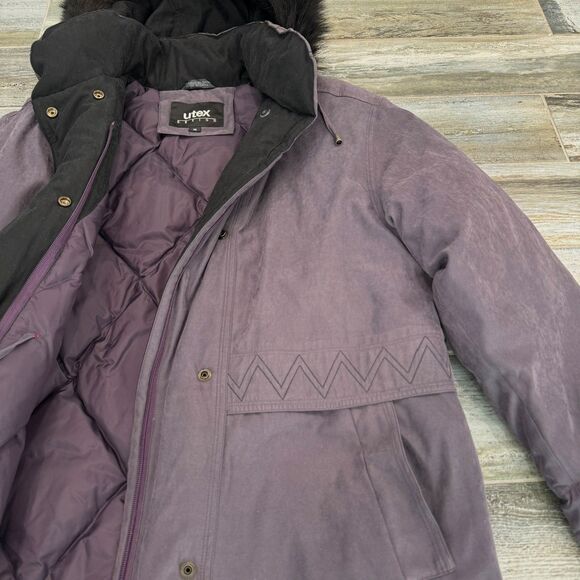Utex Purple Winter Coat Quilted Lined Warm Detachable Faux Fur Drawstring Waist - Picture 9 of 9